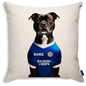 Leicester Football Black Staffy Dog Cushion Personalised Cover DFC309