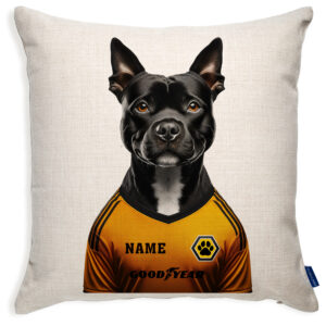 Wolverhampton Football Black Staffy Dog Cushion Personalised Cover DFC48