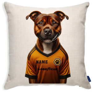 Wolverhampton Football Tan Staffy Dog Cushion Personalised Cover DFC49