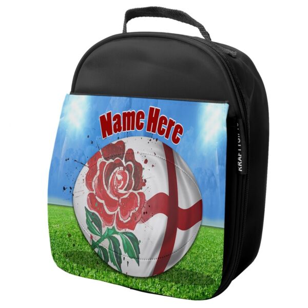 Personalised England Rugby Black School Lunch Bag SH080