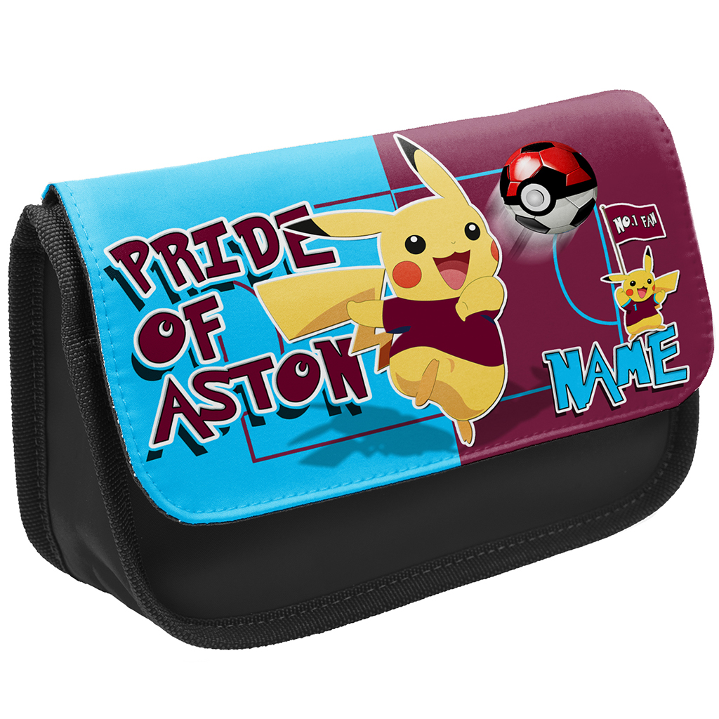 Personalised Aston Villa Pokemon Football Black Pencil Case PFP03