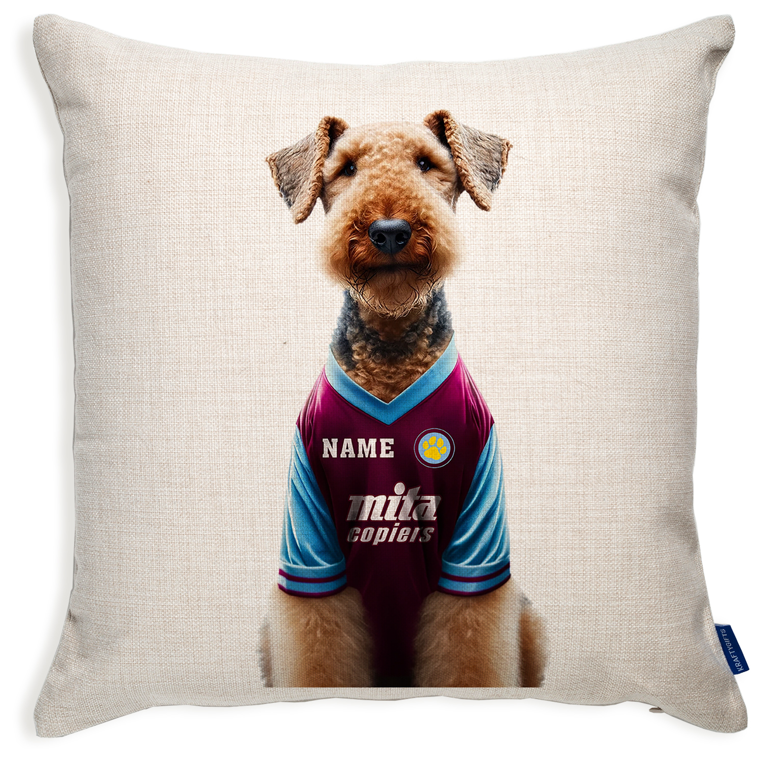 Aston Villa Football Airedale Dog Cushion Personalised Cover DFC523