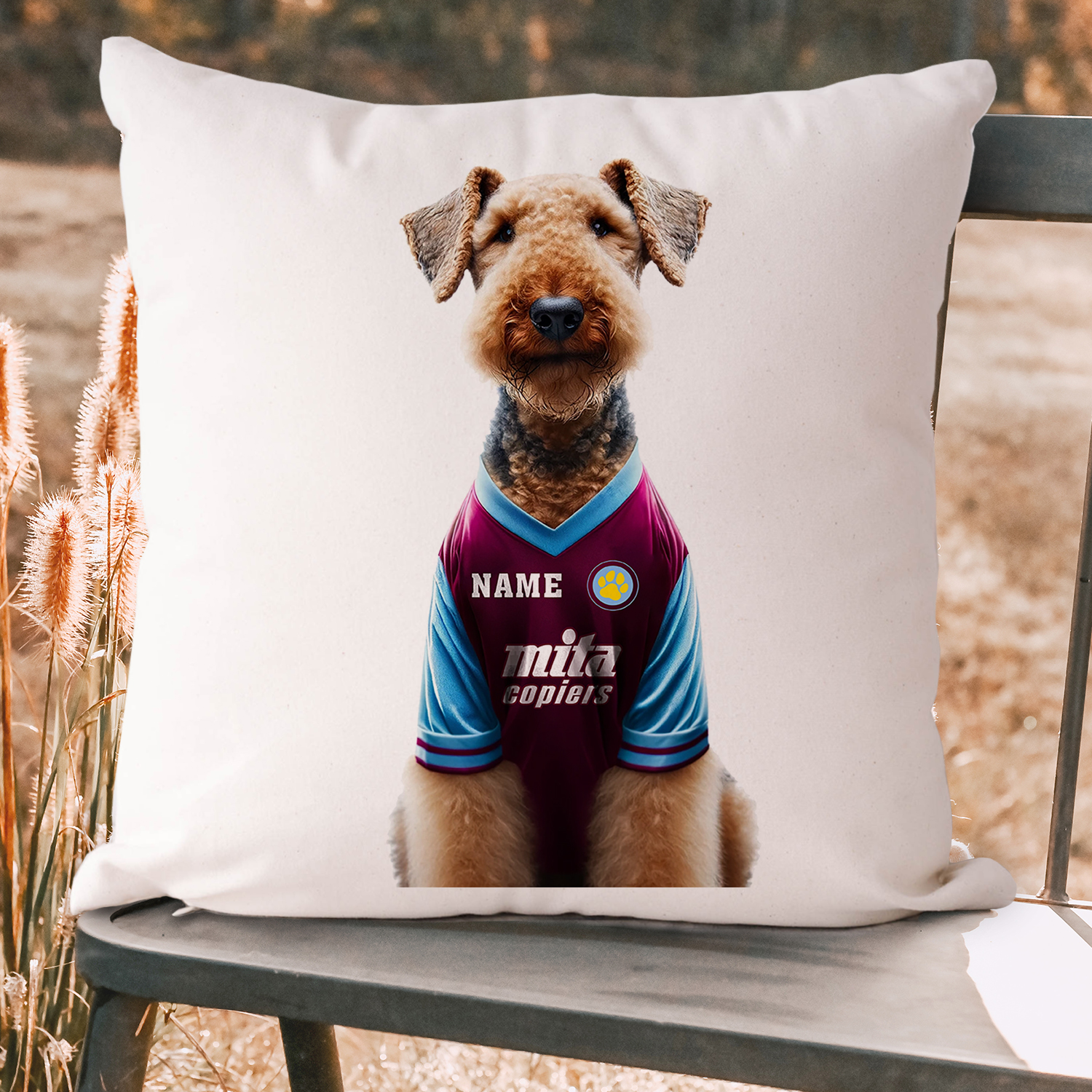 Aston Villa Football Airedale Dog Cushion Personalised Cover DFC523 - Image 5