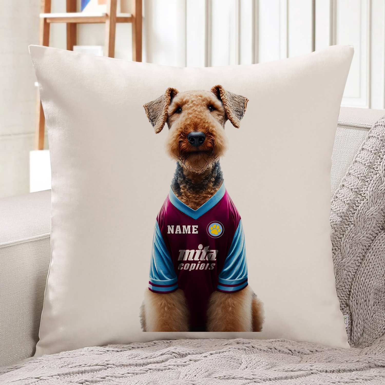 Aston Villa Football Airedale Dog Cushion Personalised Cover DFC523 - Image 11