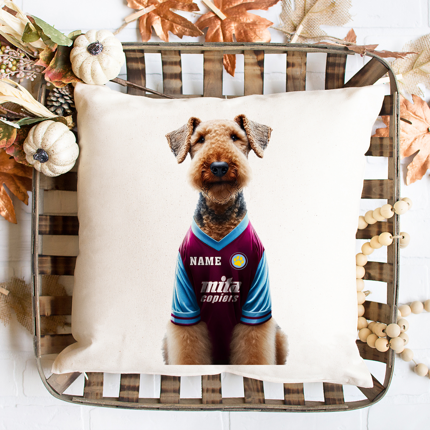 Aston Villa Football Airedale Dog Cushion Personalised Cover DFC523 - Image 10