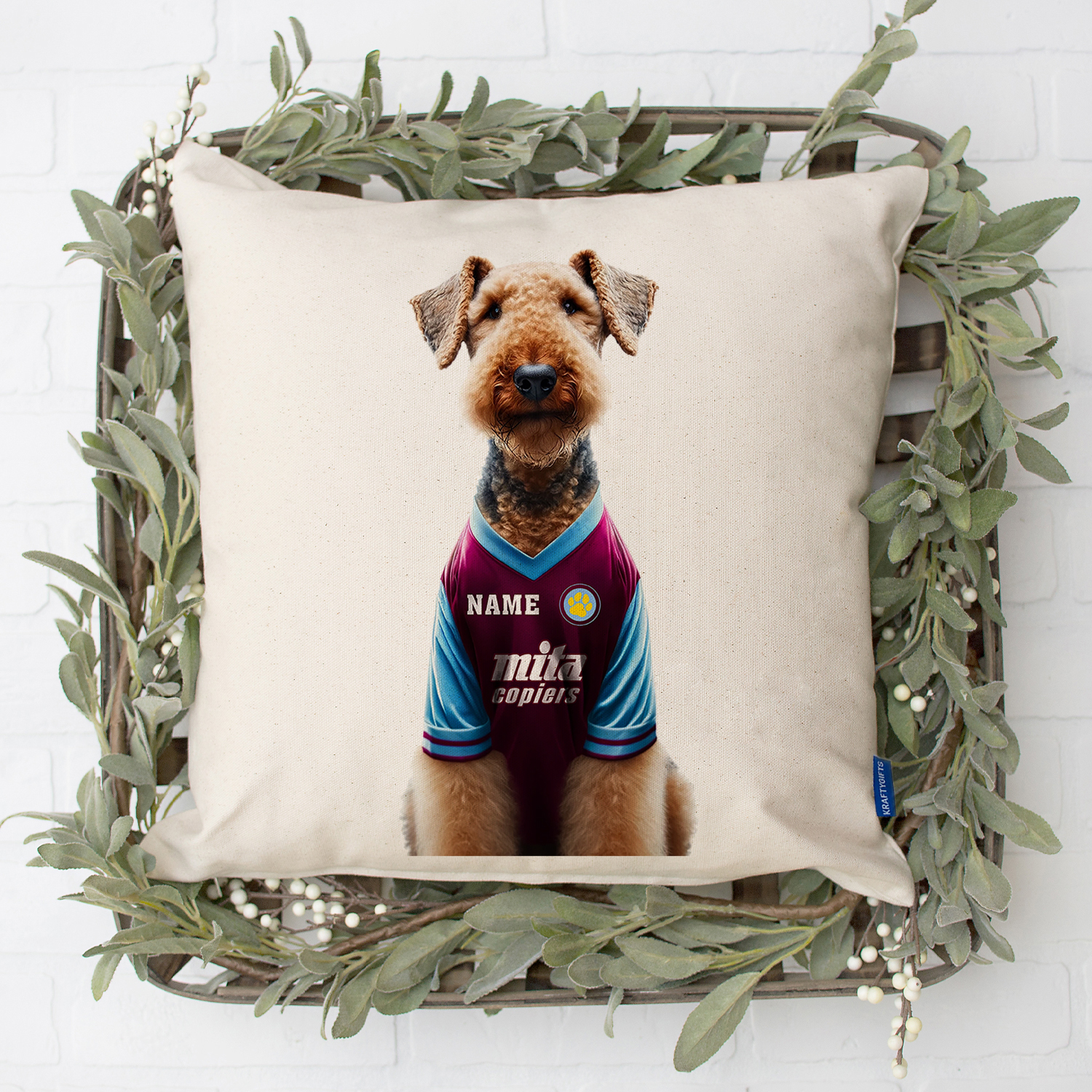 Aston Villa Football Airedale Dog Cushion Personalised Cover DFC523 - Image 9
