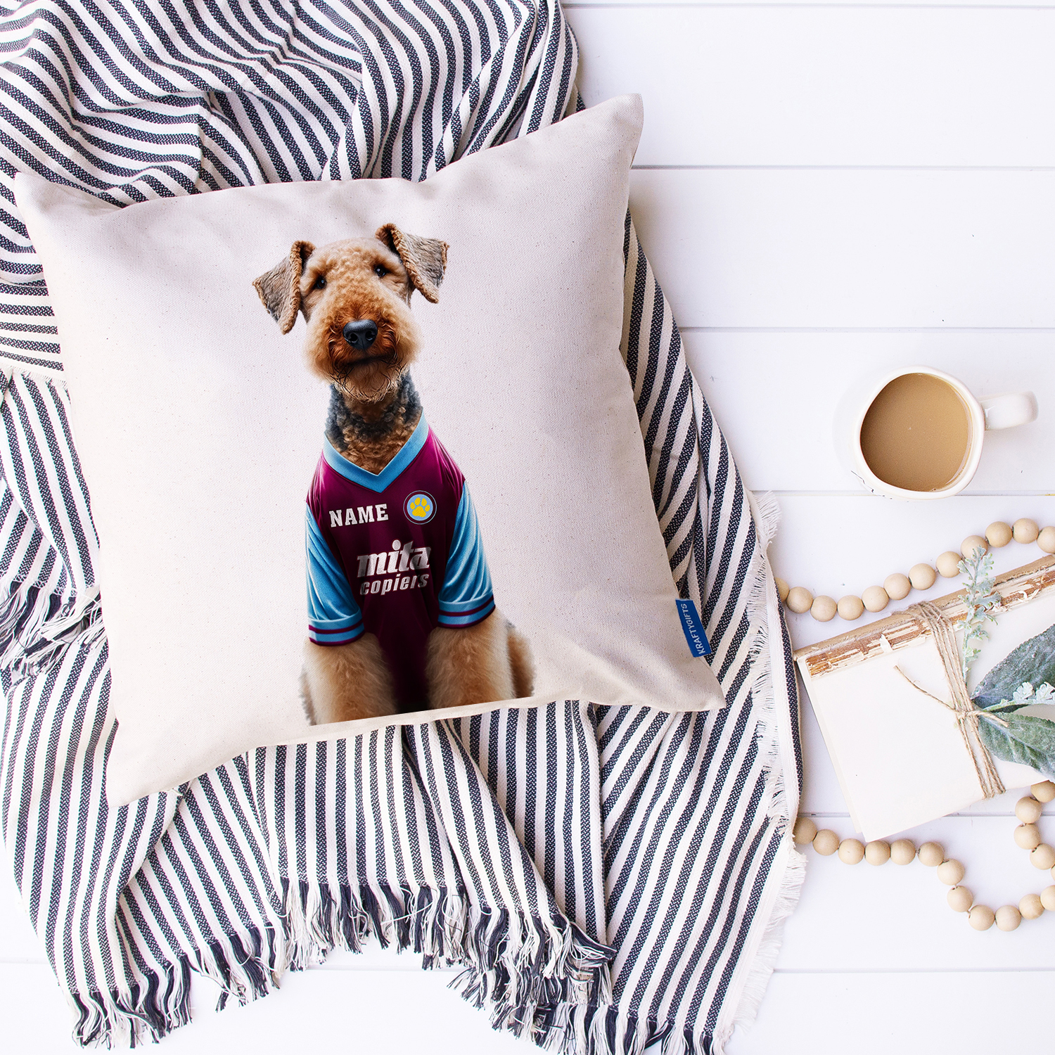 Aston Villa Football Airedale Dog Cushion Personalised Cover DFC523 - Image 8