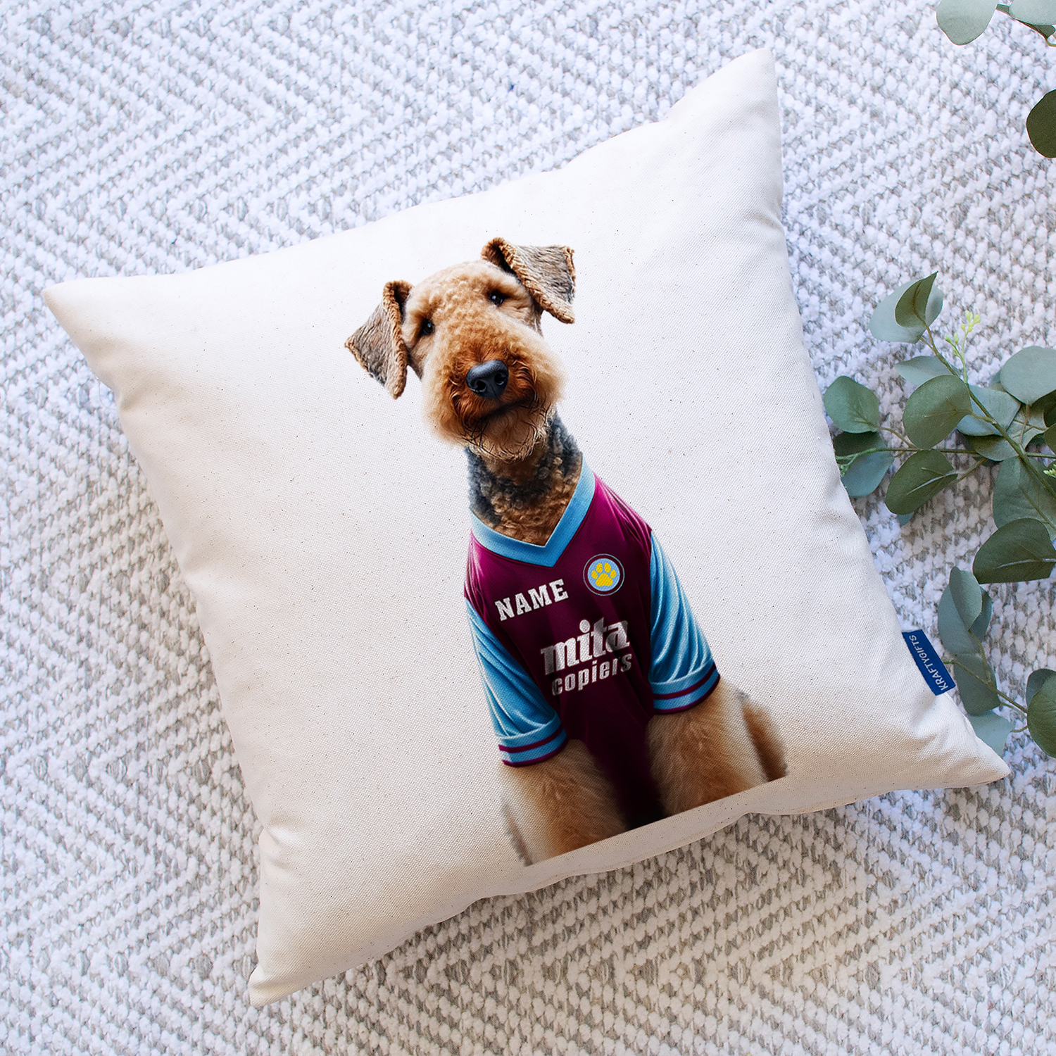 Aston Villa Football Airedale Dog Cushion Personalised Cover DFC523 - Image 7
