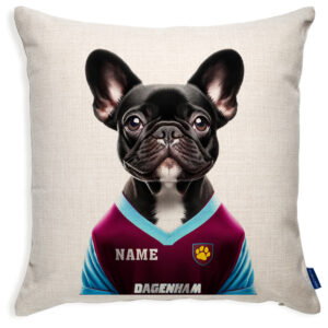 West Ham Football Black Frenchie Dog Cushion Personalised Cover DFC579