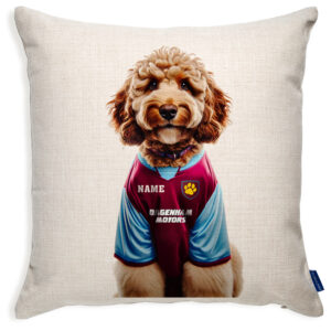 West Ham Football Blonde Cockapoo Dog Cushion Personalised Cover DFC592