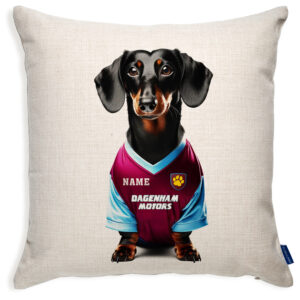 West Ham Football Black Dachshund Dog Cushion Personalised Cover DFC594