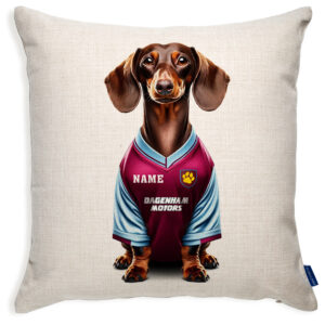 West Ham Football Brown Dachshund Dog Cushion Personalised Cover DFC595