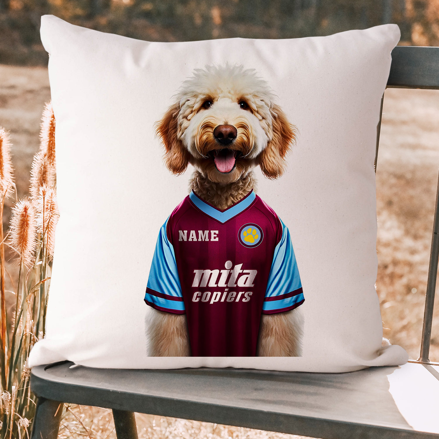 Aston Villa Football Blonde Doodle Dog Cushion Personalised Cover DFC548 - Image 5