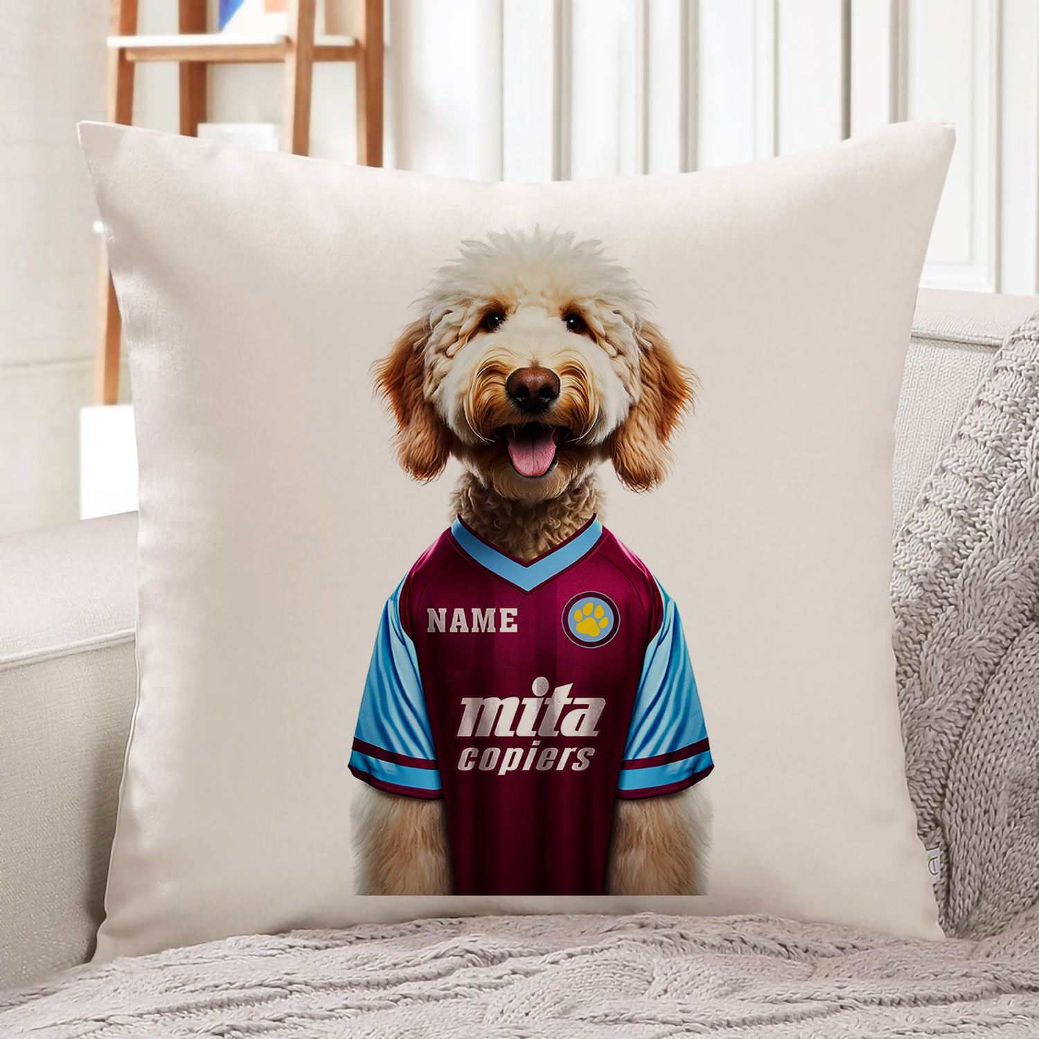 Aston Villa Football Blonde Doodle Dog Cushion Personalised Cover DFC548 - Image 11