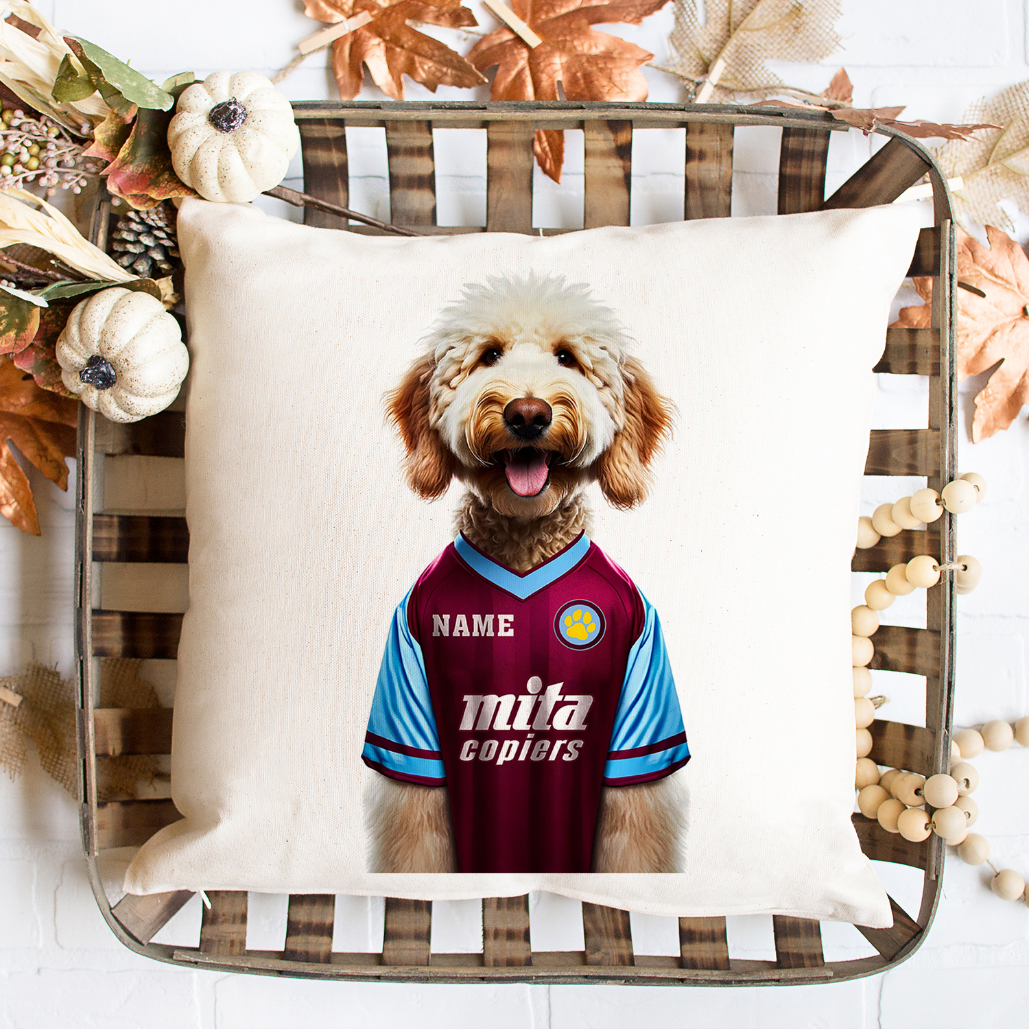 Aston Villa Football Blonde Doodle Dog Cushion Personalised Cover DFC548 - Image 10