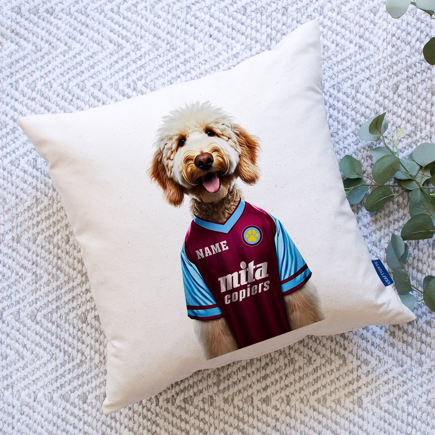 Aston Villa Football Blonde Doodle Dog Cushion Personalised Cover DFC548 - Image 7