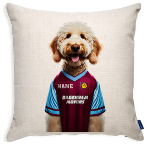 West Ham Football Blonde Doodle Dog Cushion Personalised Cover DFC600