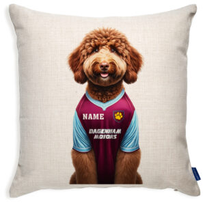 West Ham Football Brown Doodle Dog Cushion Personalised Cover DFC601