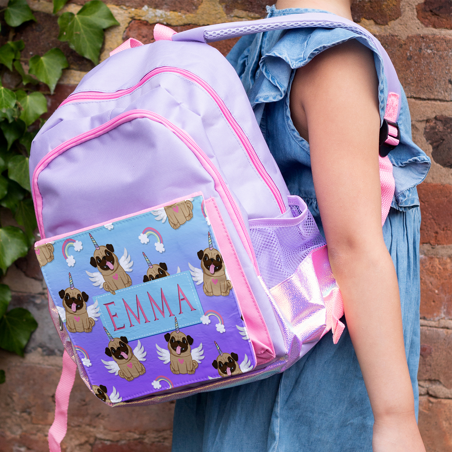 Personalised Unicorn Pug Unicorn Backpack Girls KS144 - Image 3