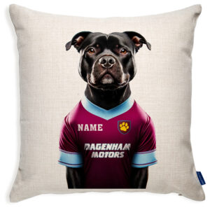 West Ham Football Black Staffy Dog Cushion Personalised Cover DFC621