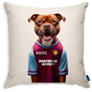 West Ham Football Brown Staffy Dog Cushion Personalised Cover DFC622