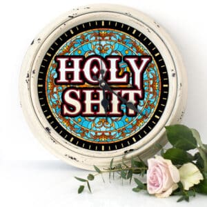 Holy Shit Wall Clock Rude Funny Round Glass Kitchen Housewarming Decor Gift KRC117