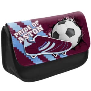 Personalised Aston Villa Football Boot Kids Black Pencil Case FB03