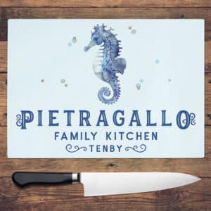 Personalised Seahorse Chopping Board Seaside Glass Cutting Worktop Saver KCH84