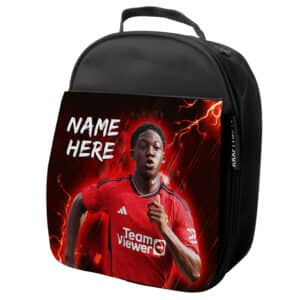 Personalised Mainoo Manchester Football Black School Lunch Bag NL79