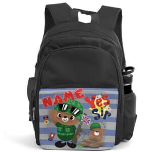 Personalised Army Bear Kids Black Backpack KK02