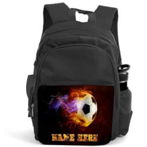 Personalised Football Flames Kids Black Backpack ST472