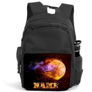 Personalised Basketball Flames Kids Black Backpack KS121A