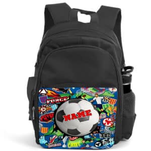 Personalised Football Logos Kids Black Backpack KS187