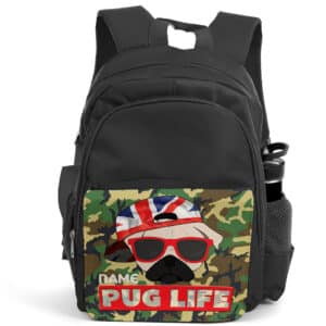 Personalised Army Camo Pug Life Kids Black Backpack