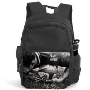 Personalised Rugby Player Kids Black Backpack ST476