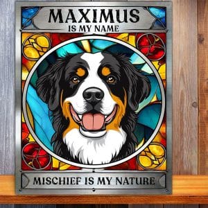 Personalised Bernese Mountain Dog Mischief Metal Sign DG03