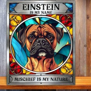 Personalised Boxer Dog Mischief Metal Sign DG05
