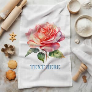 Personalised Rose Floral Kitchen Tea Towel KC149