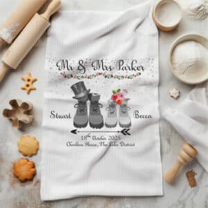 Personalised Wedding Hiking Boots Kitchen Tea Towel KC67
