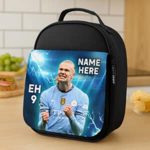 Personalised Haaland Man City Football Black School Lunch Bag LU10