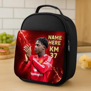 Personalised Mainoo Man Utd Football Black School Lunch Bag LU15