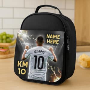Personalised Mbappe Real Madrid Football Black School Lunch Bag LU16