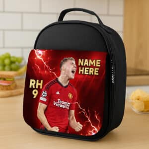 Personalised Hoijund Man Utd Football Black School Lunch Bag LU27