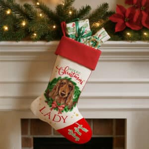 Personalised Long Hair Dachshund Dog Christmas Stocking DWST21