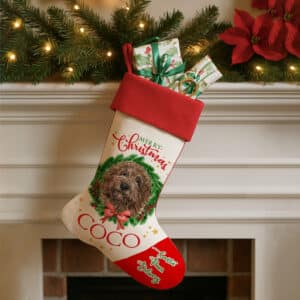 Personalised Brown Doodle Dog Christmas Stocking DWST26