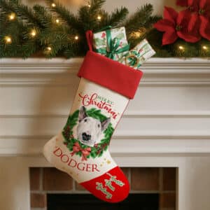 Personalised English Bull Terrier Dog Christmas Stocking DWST28