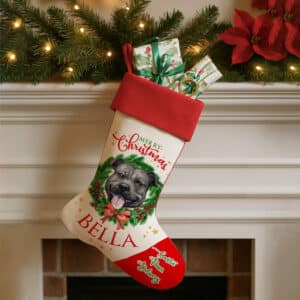 Personalised Black Staffy Dog Christmas Stocking DWST47