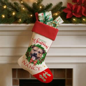 Personalised Tan Staffy Dog Christmas Stocking DWST48