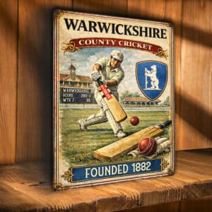 Personalised Warwickshire County Cricket Metal Wall Sign ECC16