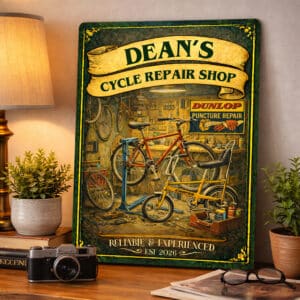Personalised Cycle Repair Shop Metal Wall Sign HBS21
